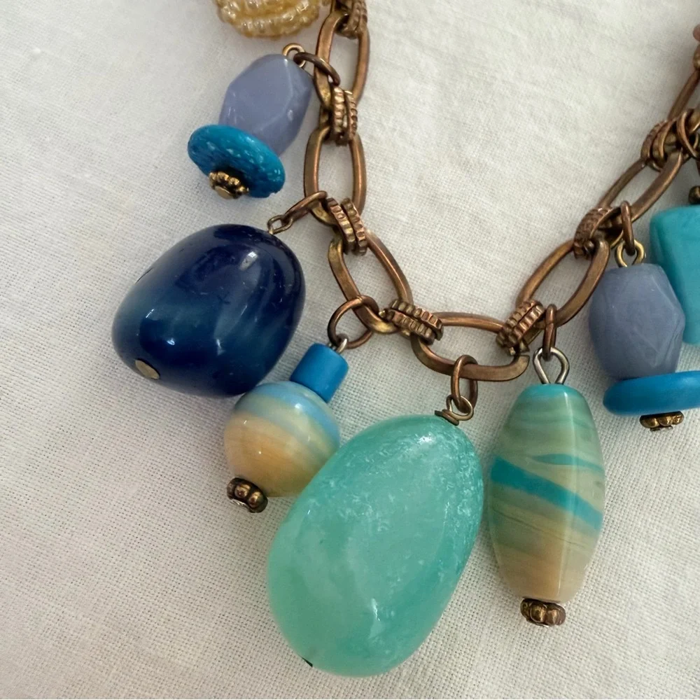 Boho Charm Bracelet Mixed Beads Antiqued Brass Chain Adjustable